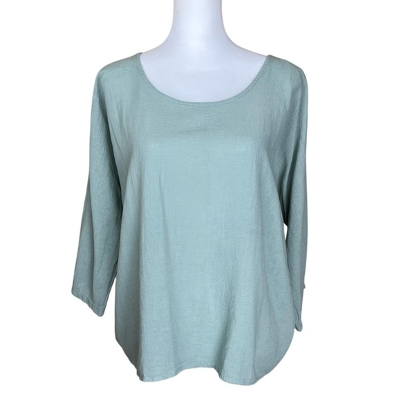 Colette Women’s Linen Blend Mint Green Blouse Lagenlook Pullover 3/4 Sleeves OS - Picture 1 of 7